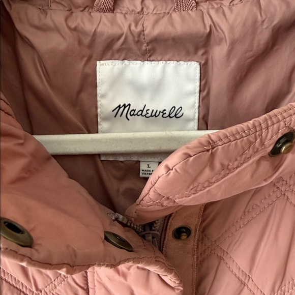 Madewell Austwell Quilted Zipper Snap Front Hooded Coat Faded Mauve L - Picture 8 of 16
